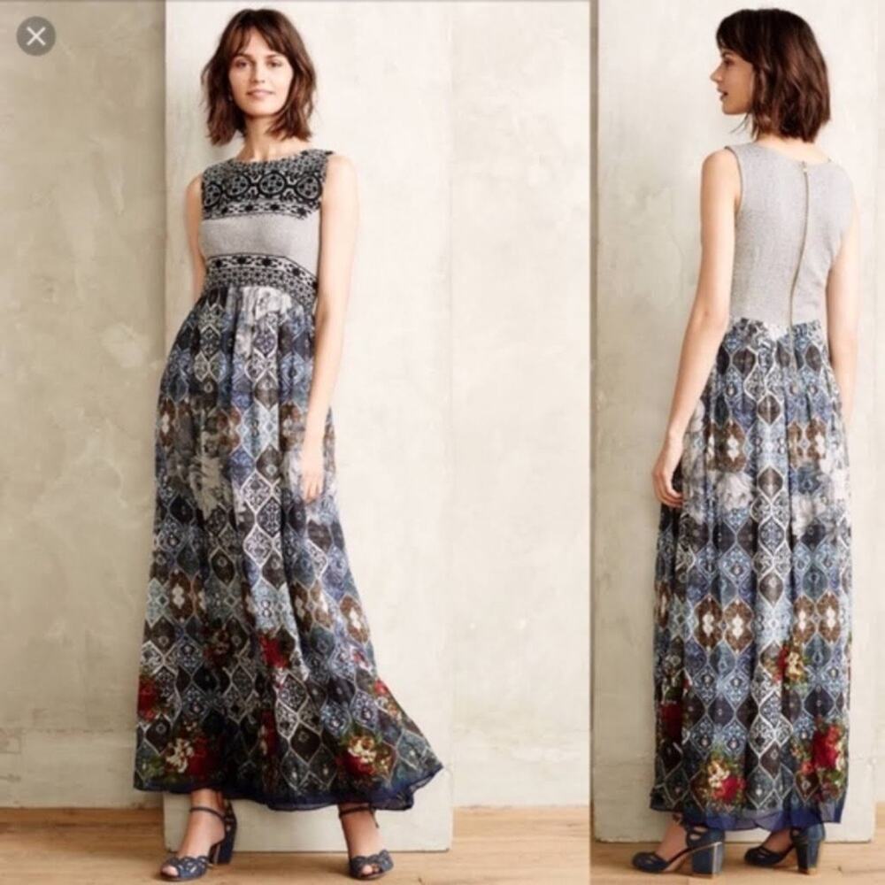 Anthropologie‎ Hement & Nandita Blue Frost Cover Floral Maxi Size Small